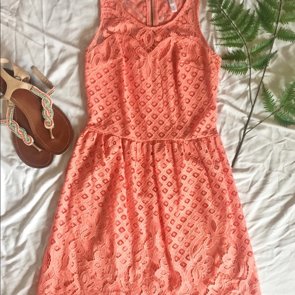 Coral/Peach Lace Crochet Sun Dress - Picture 3 of 4